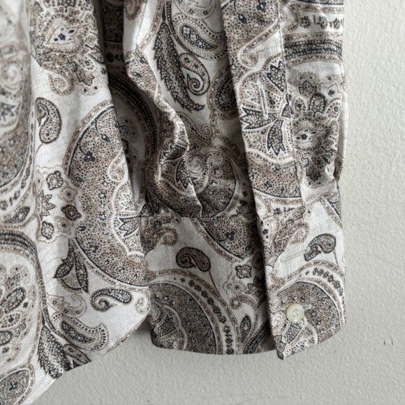 $1250 Brunello Cucinelli White Cotton Shirt With Brown Paisley Print - XL - Picture 4 of 10